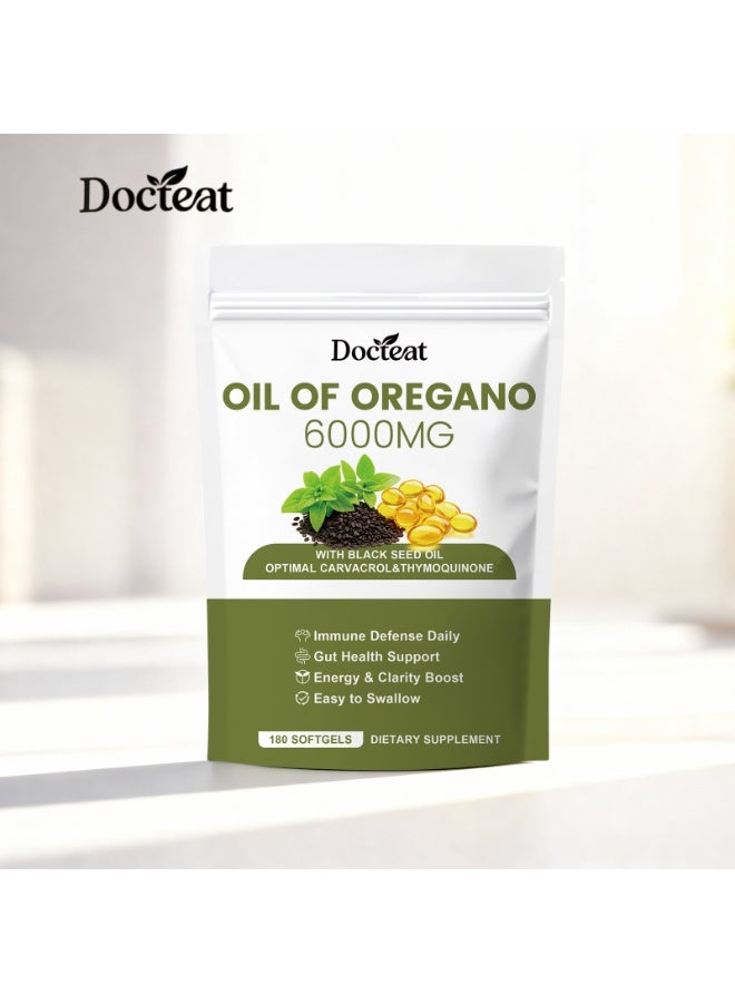 Docteat 6000mg Oregano Oil Dietary Supplement Softgels (with Black Seed Oil) 180 Capsules | High Concentration Carvacrol and Thymicone for Daily Immune Defense and Gut Health Support - Image 1